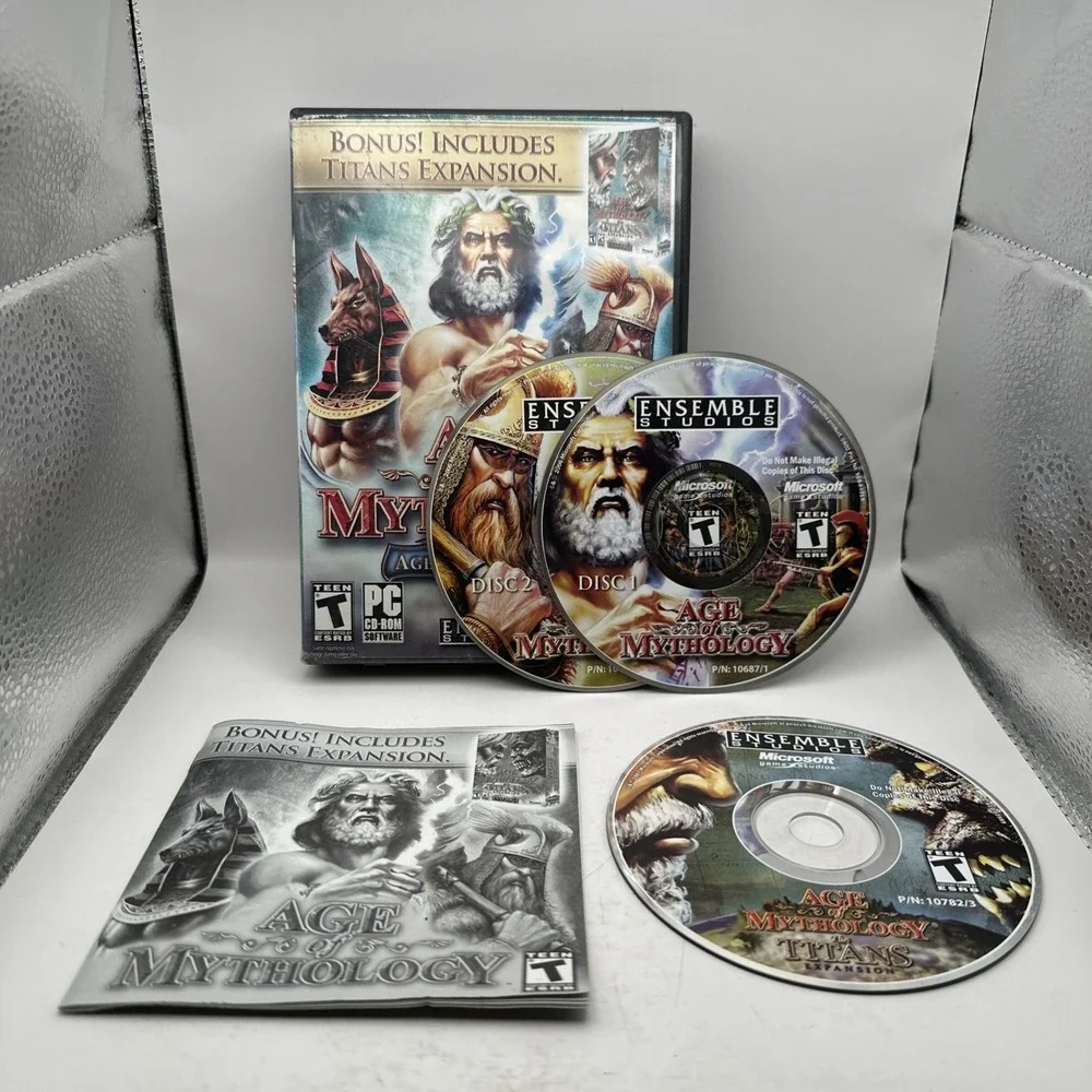 Age of Mythology Bonus Titans Expansion PC 2003 Complete Long Box Manual 3 Disc
